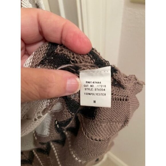 Ember Cardigan Sweater Women's size Medium Chevron Open Knit Brown & White - Picture 5 of 12